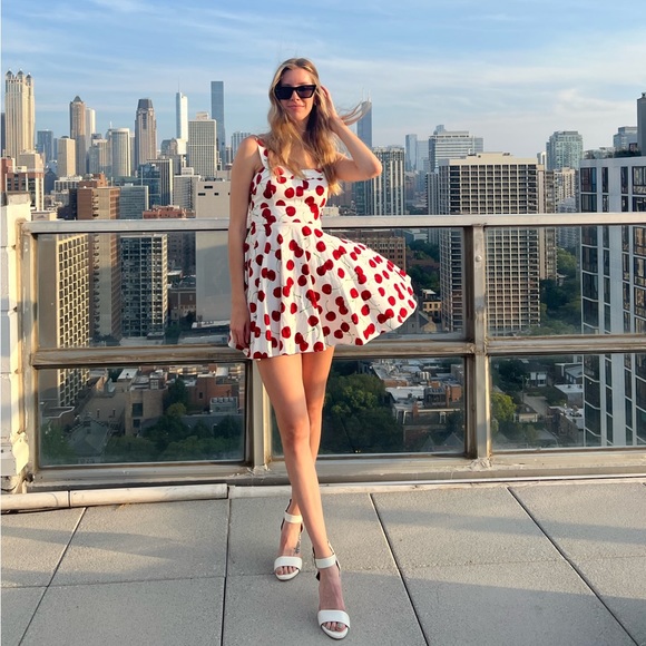 White Cherry Print Vintage Inspired babydoll pinup dress - Picture 2 of 3